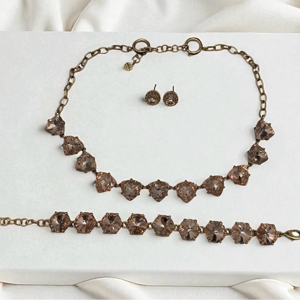 Stella & Dot 3 Piece Vintage Retired Peach Crystal and Gold-Tone Set